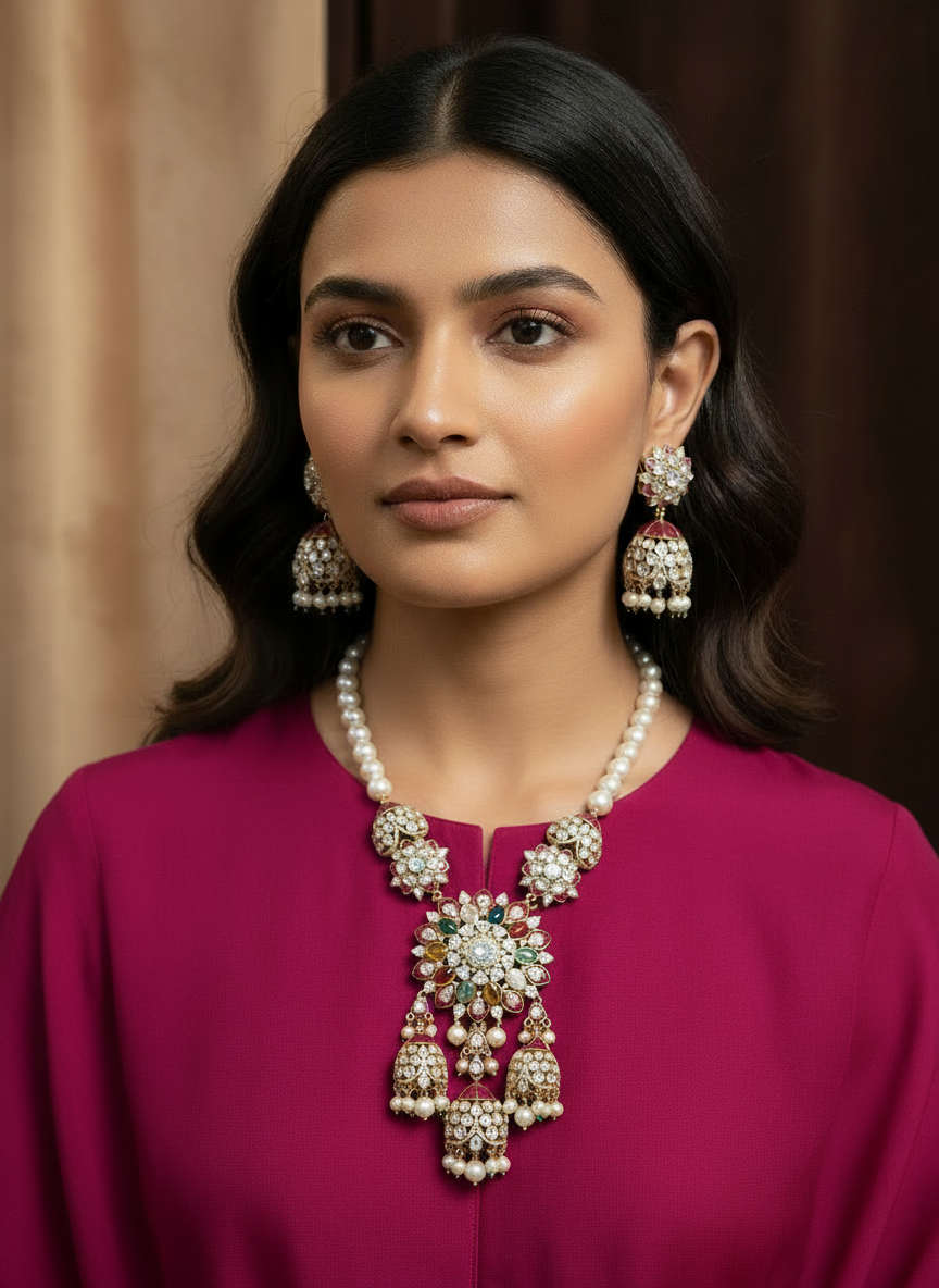 Royal Polki Pearl Necklace Set