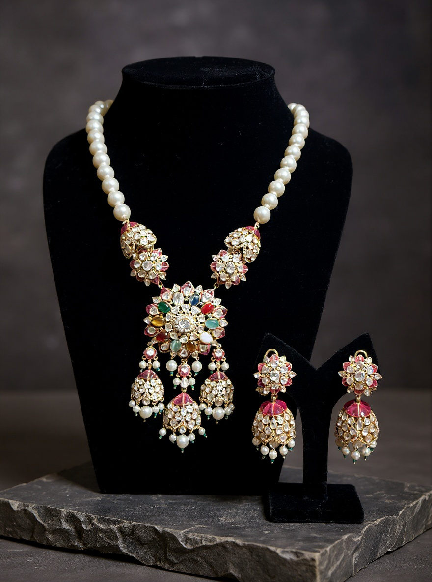 Royal Polki Pearl Necklace Set