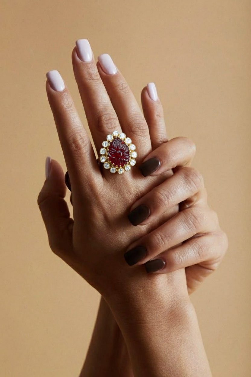 Garnet Crest Ring