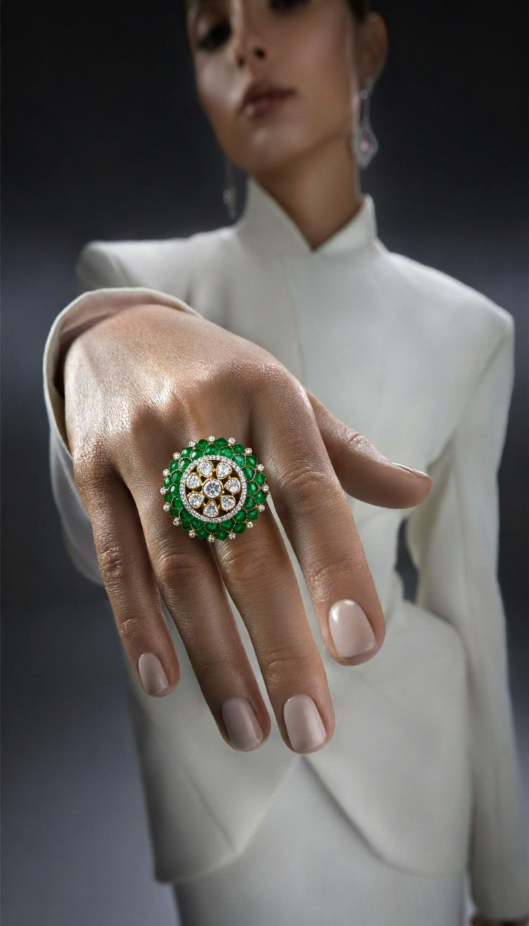 Emerald Lotus Ring