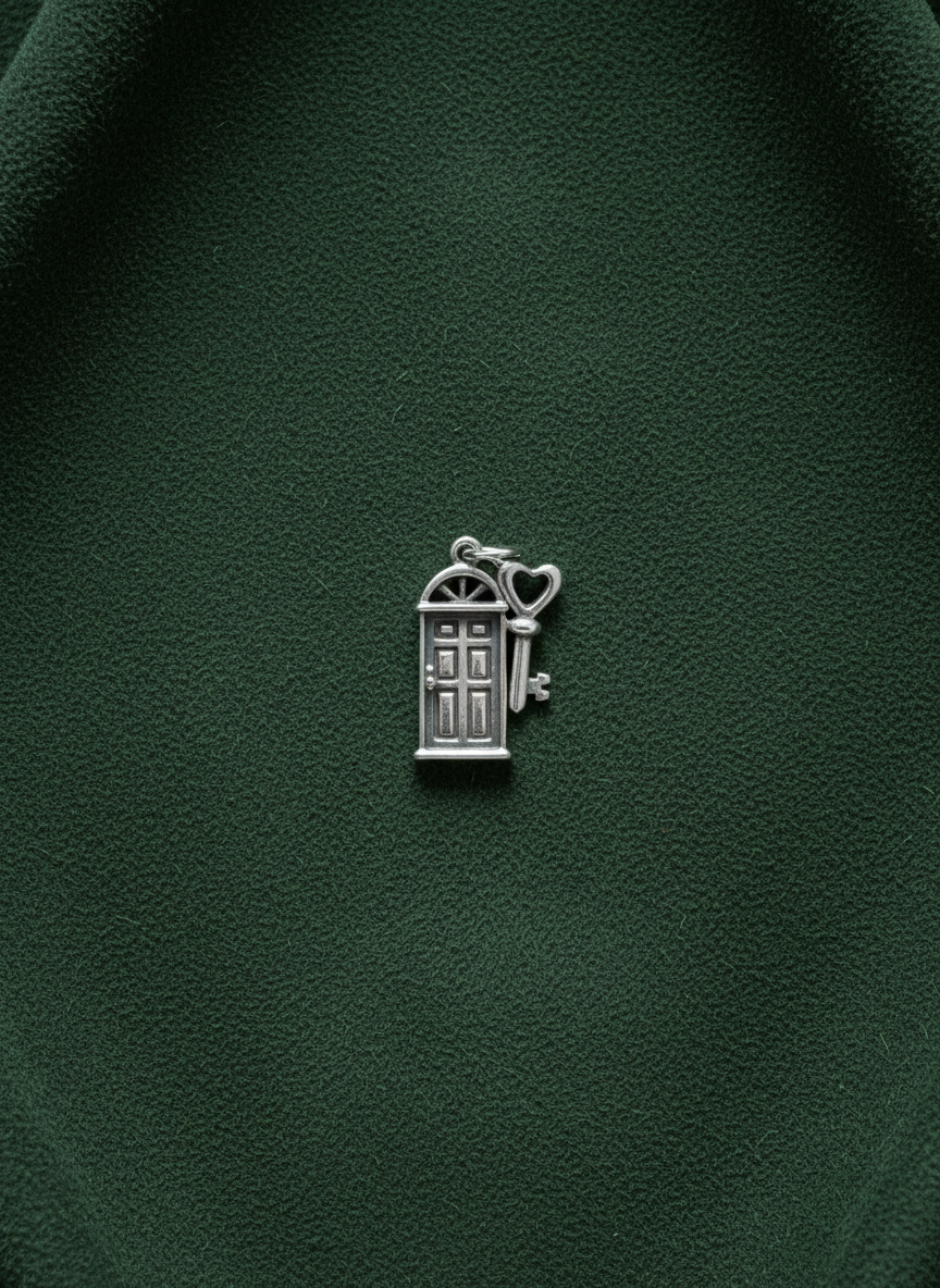 Door & Heart Key Silver Charm