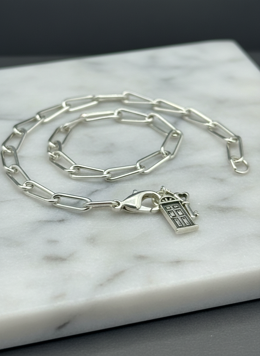 Door & Heart Key Silver Charm