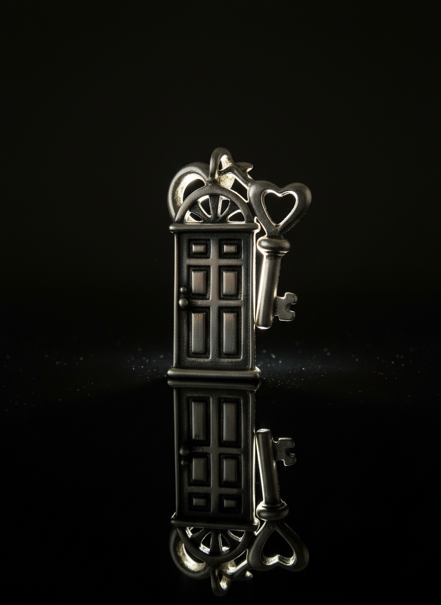 Door & Heart Key Silver Charm