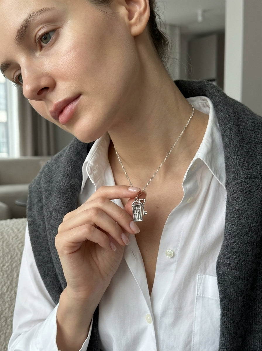 Door & Heart Key Silver Charm