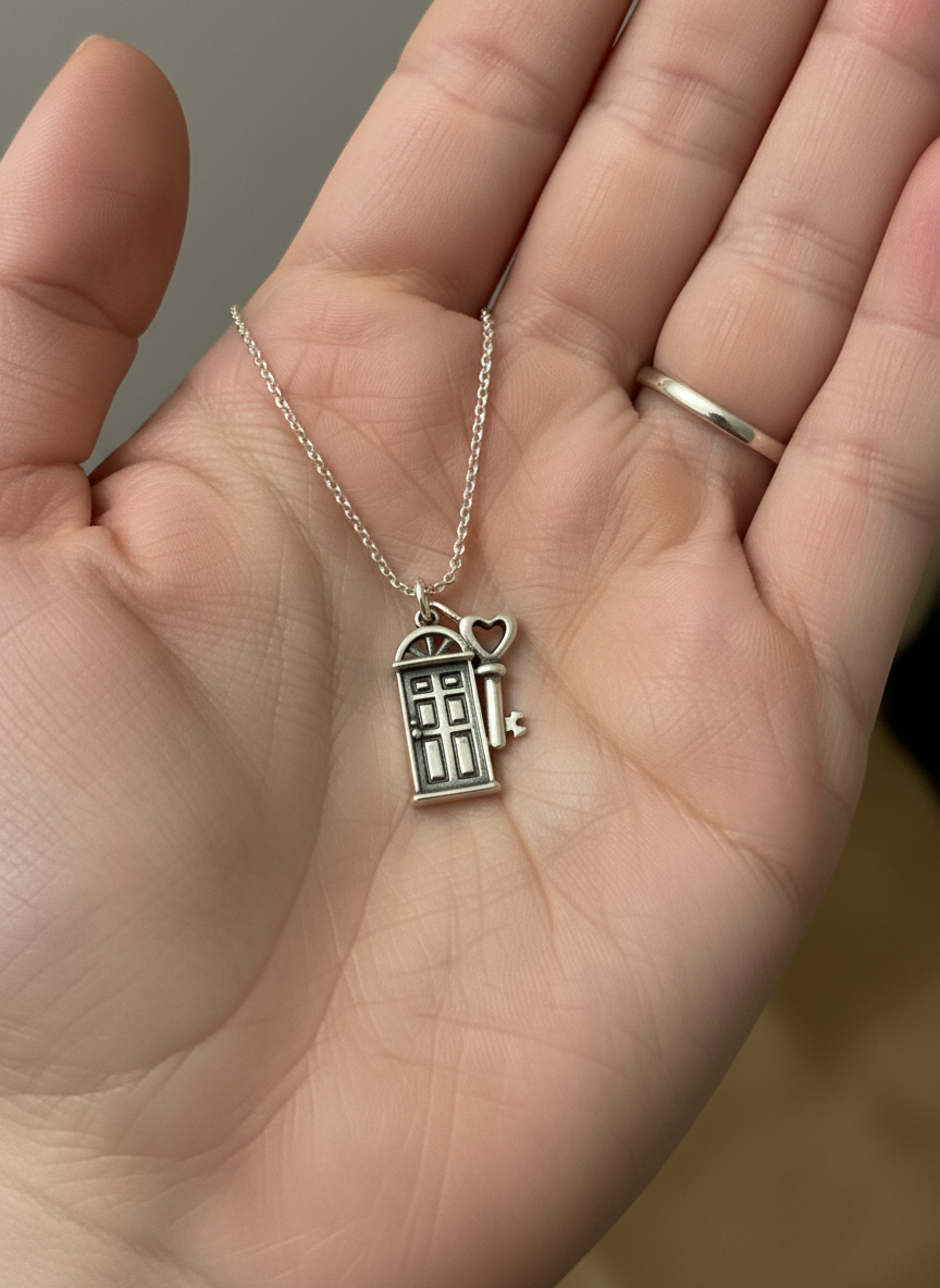 Door & Heart Key Silver Charm