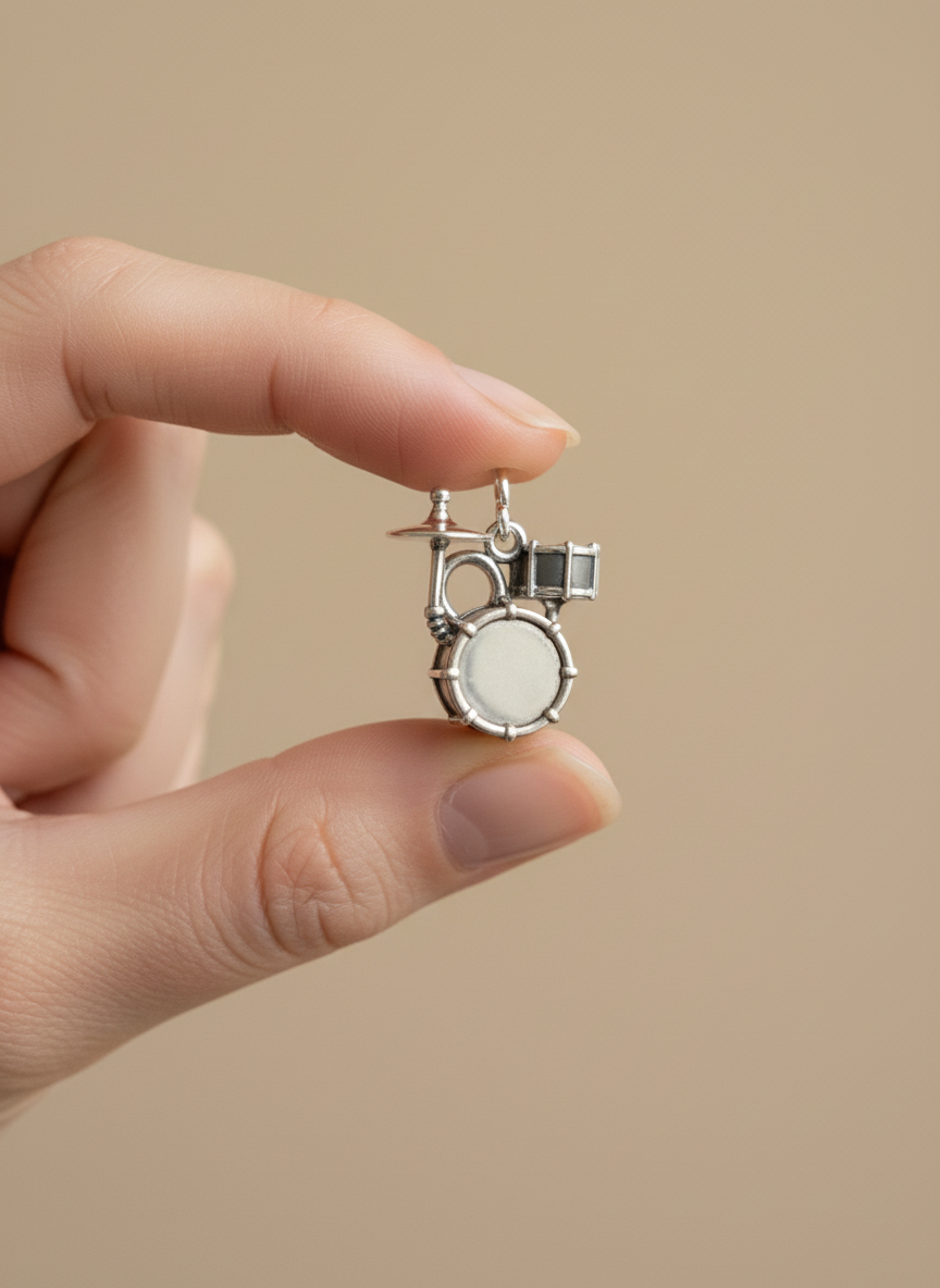 Drum Set Silver Charm