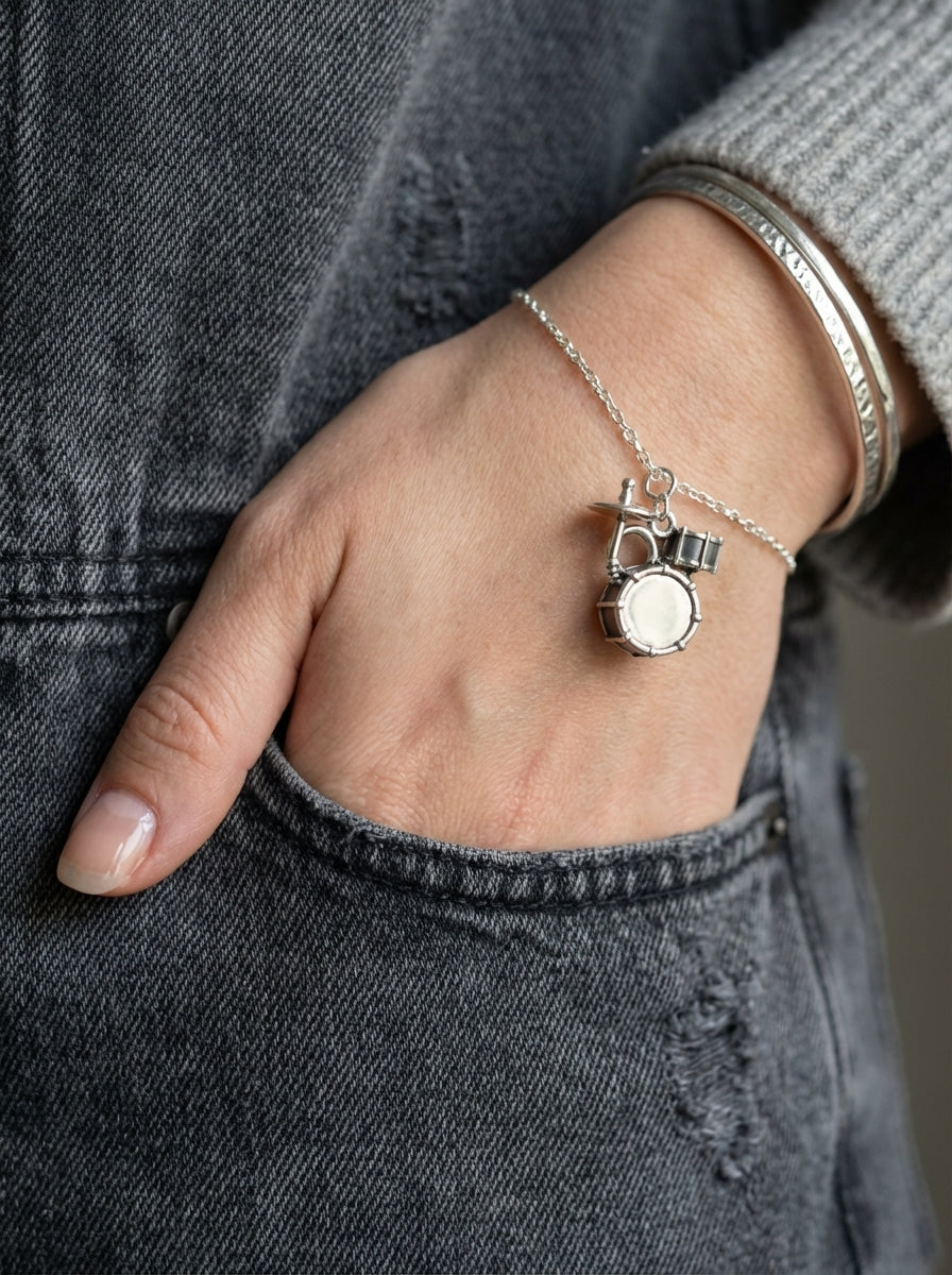 Drum Set Silver Charm