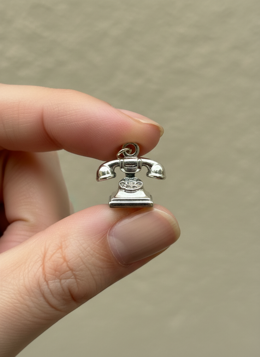 Vintage Telephone Silver Charm
