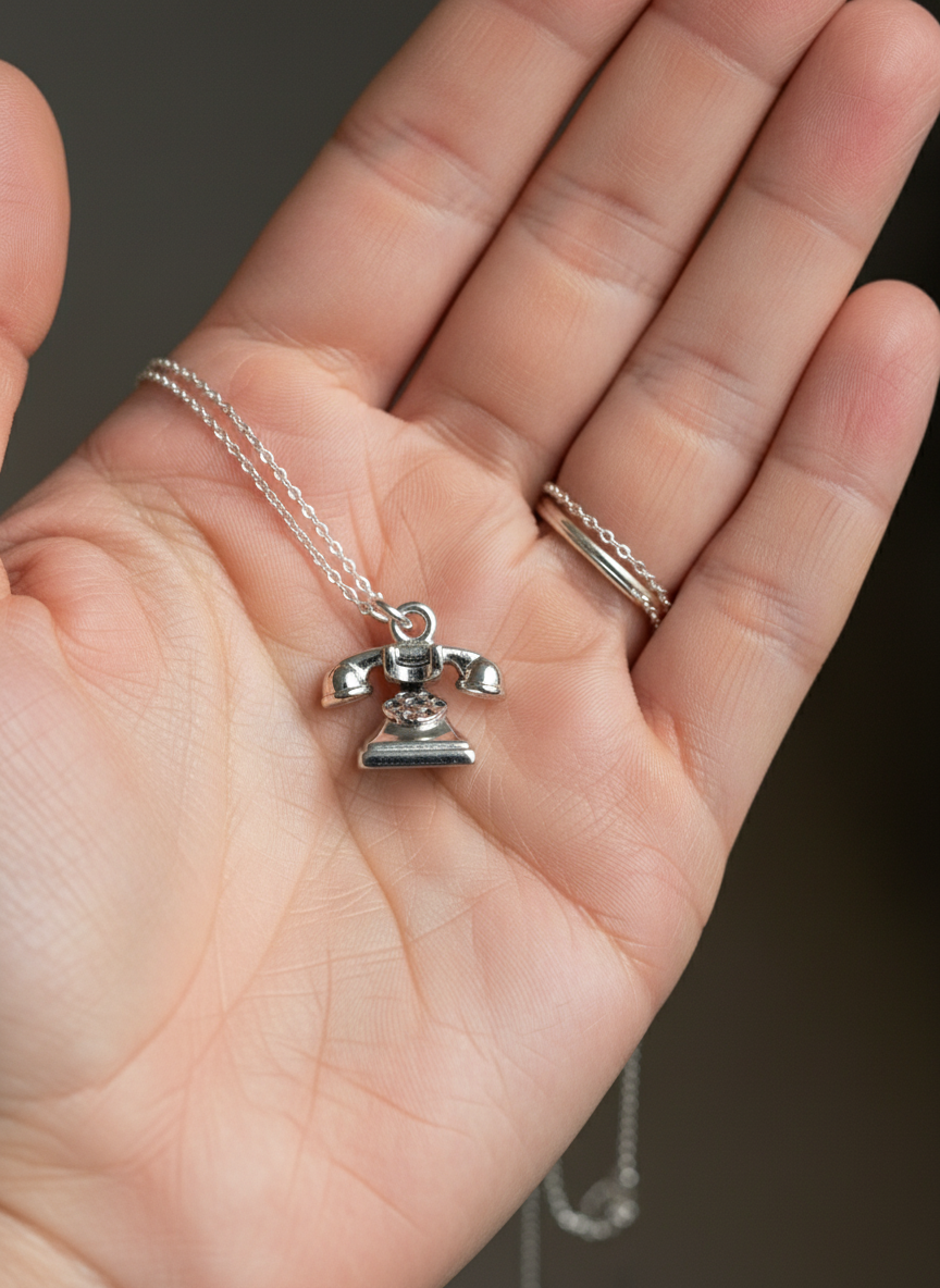 Vintage Telephone Silver Charm