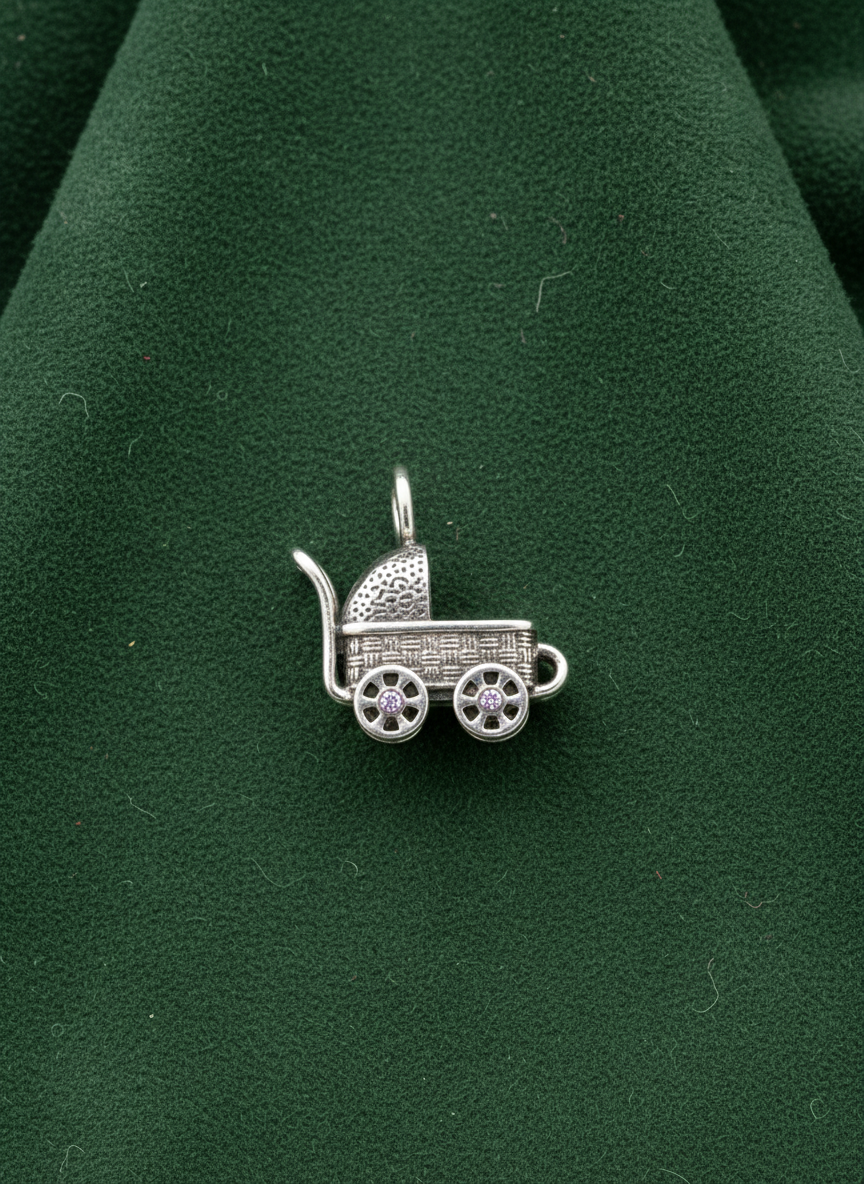 Baby Stroller Silver Charm
