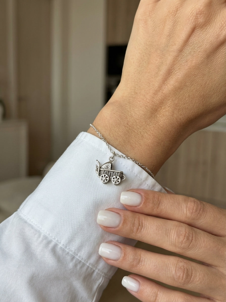 Baby Stroller Silver Charm