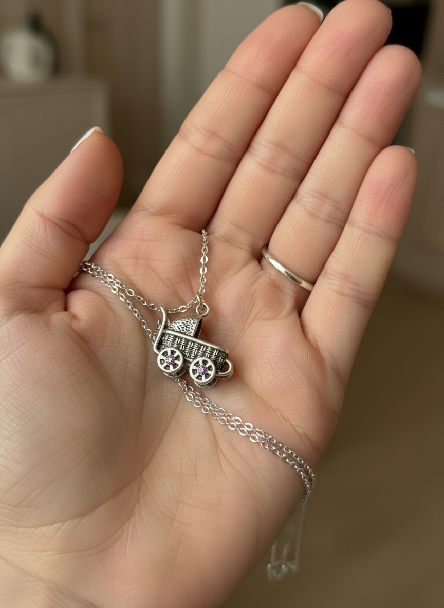 Baby Stroller Silver Charm