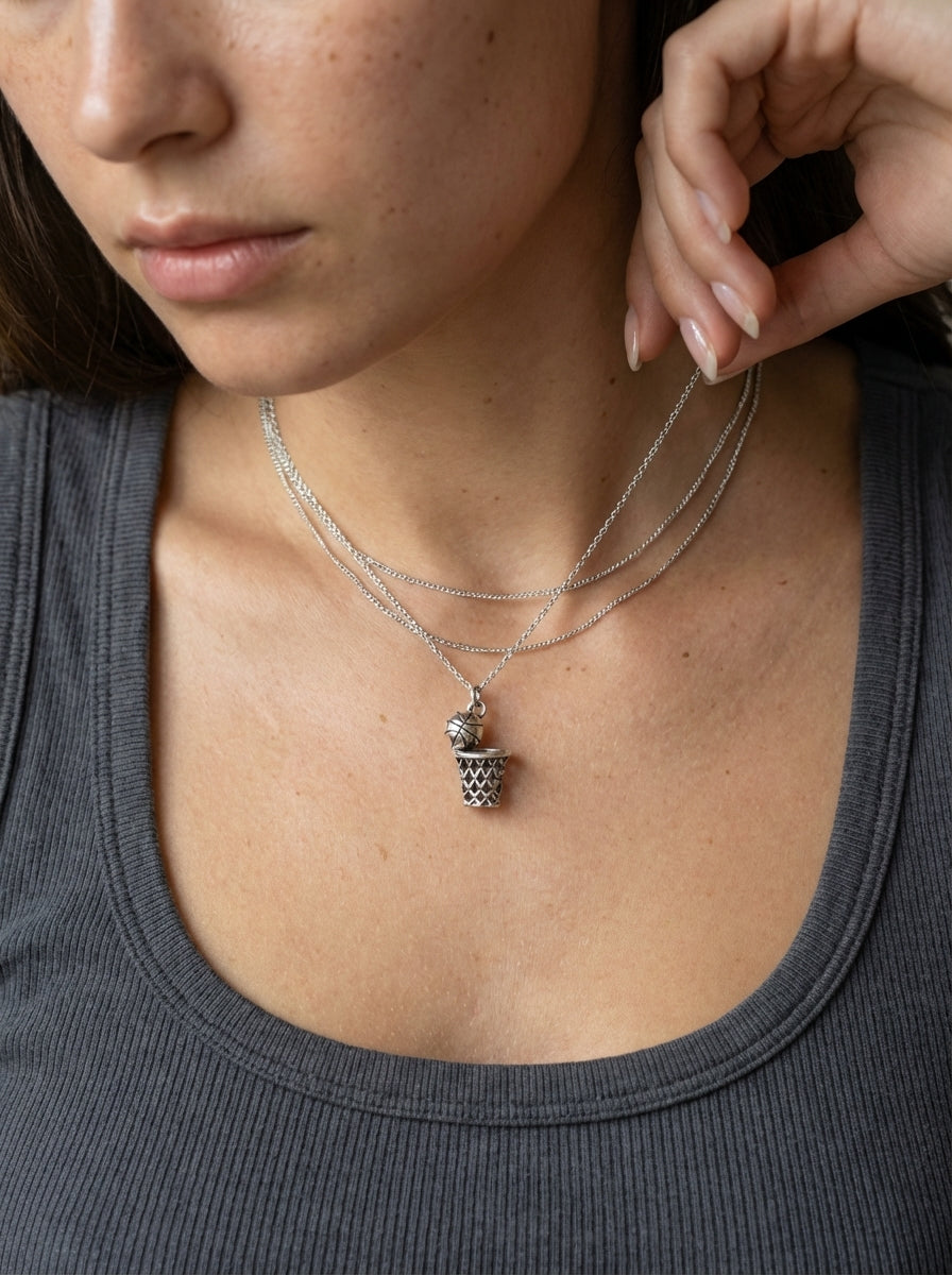 Basketball Hoop Silver Charm