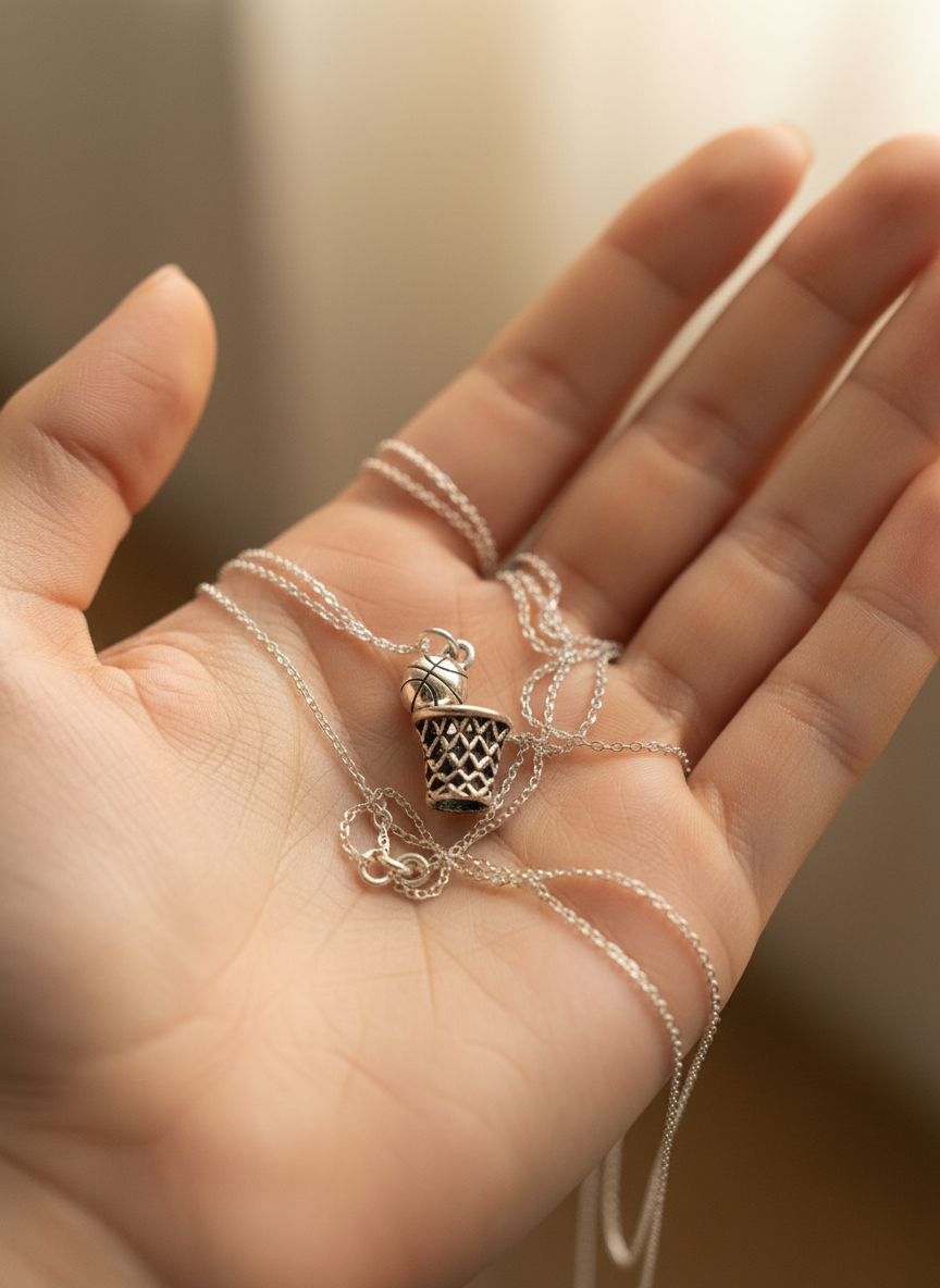 Basketball Hoop Silver Charm