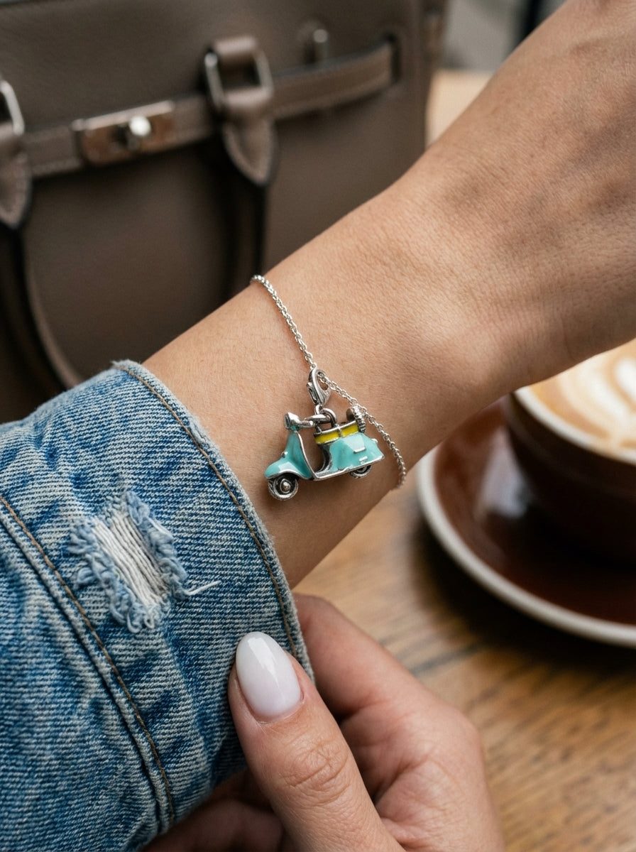 Enamel Scooter Silver Charm