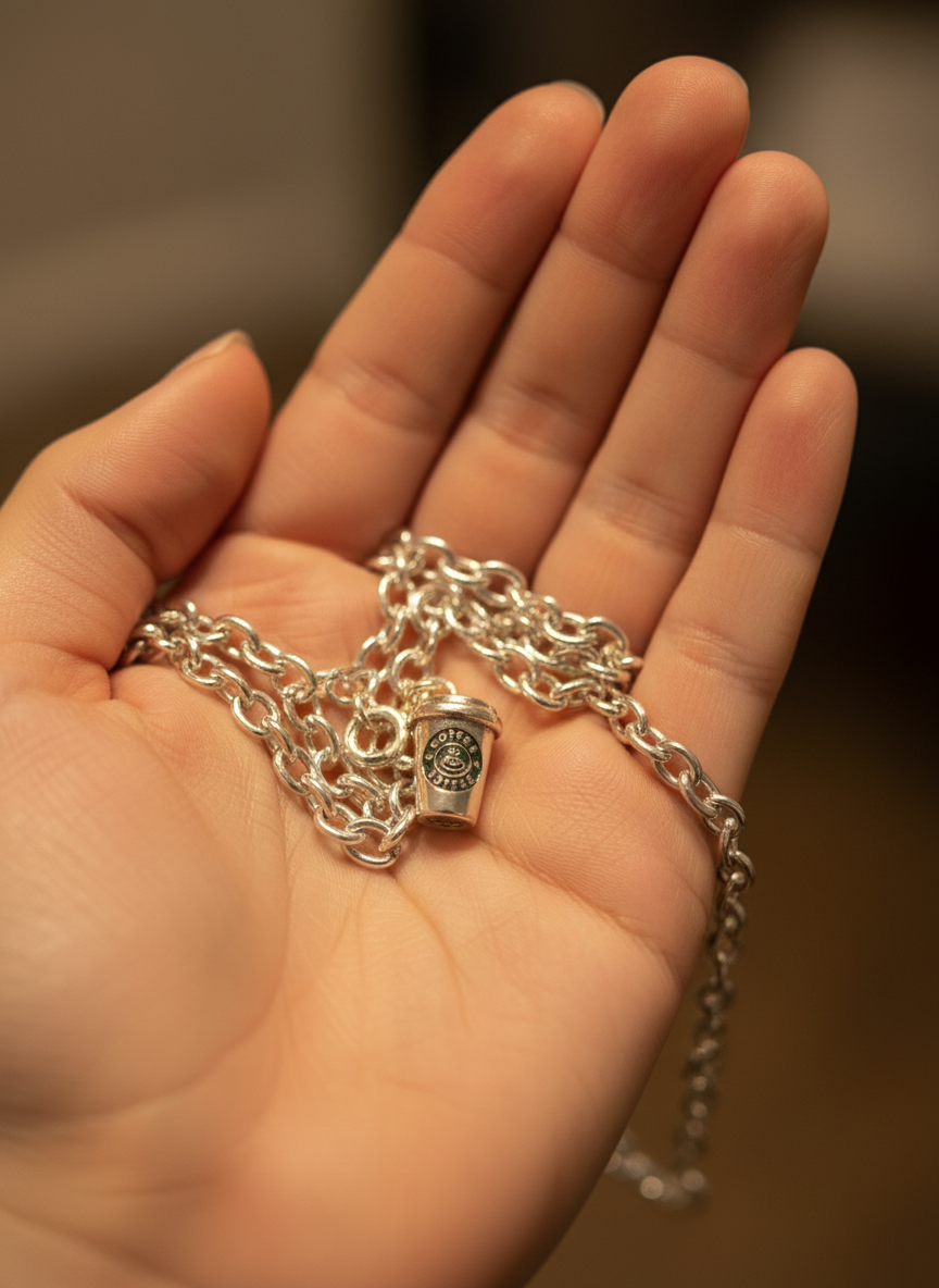 Coffee Cup Silver Charm