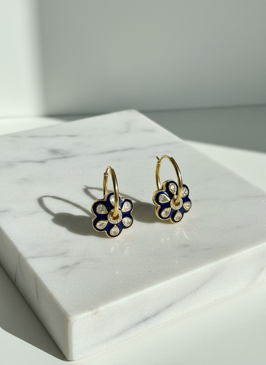Sapphire Bloom Hoops