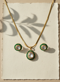 Emerald Halo Necklace Set