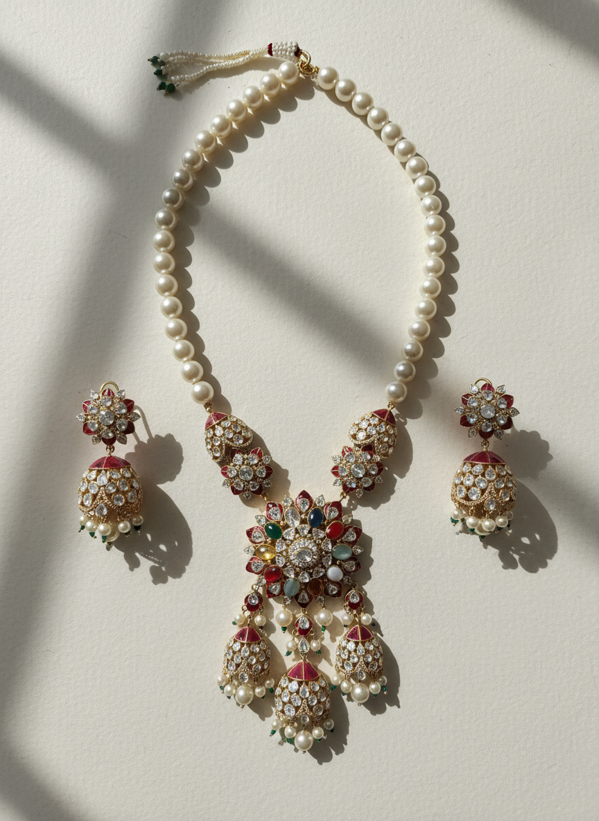 Royal Polki Pearl Necklace Set
