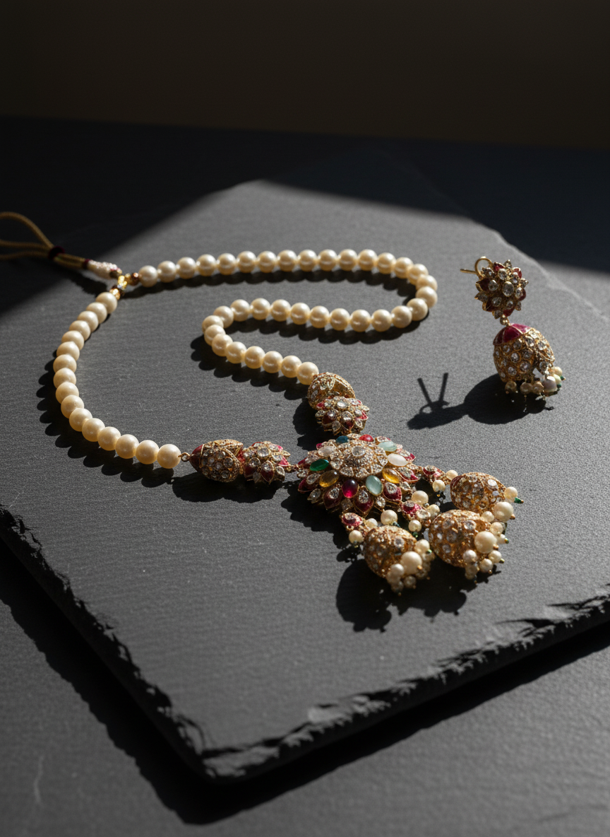 Royal Polki Pearl Necklace Set