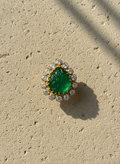 Carved Emerald Halo Ring
