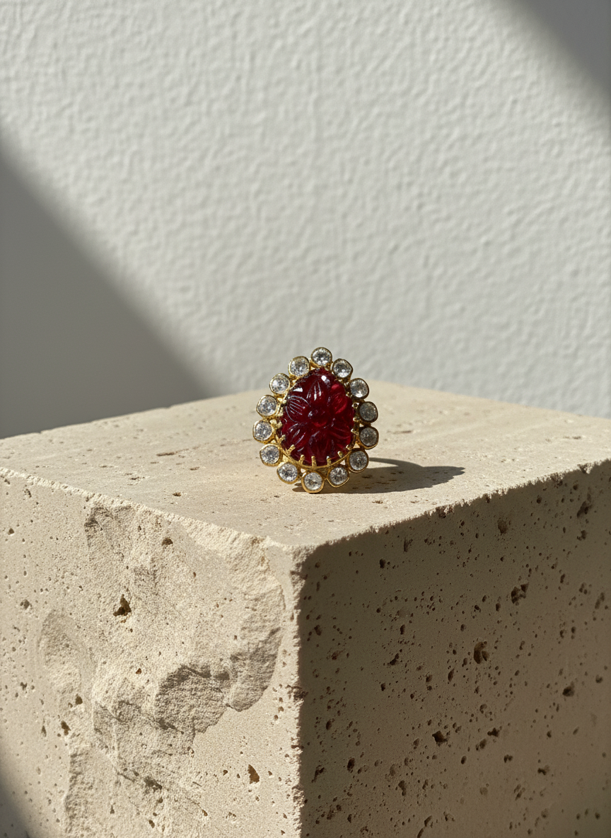 Garnet Crest Ring