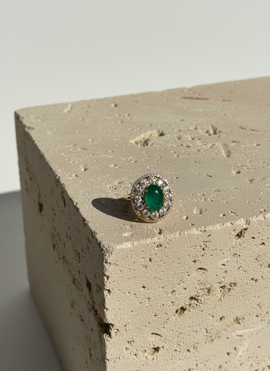 Emerald Halo Ring
