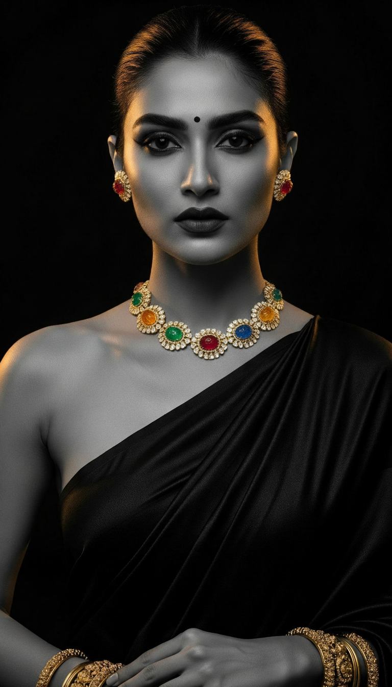 Navratna Lotus Necklace Set