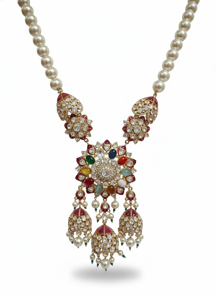 Royal Polki Pearl Necklace Set