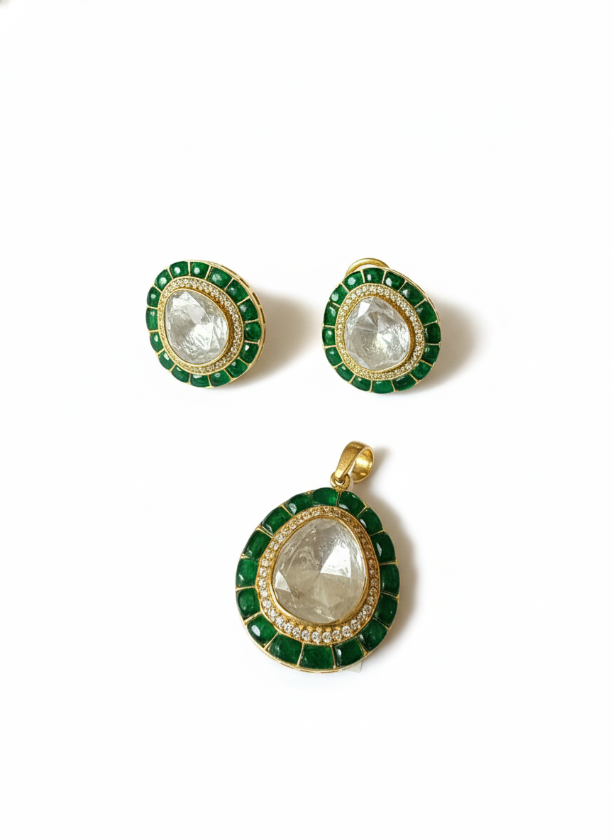 Emerald Halo Necklace Set